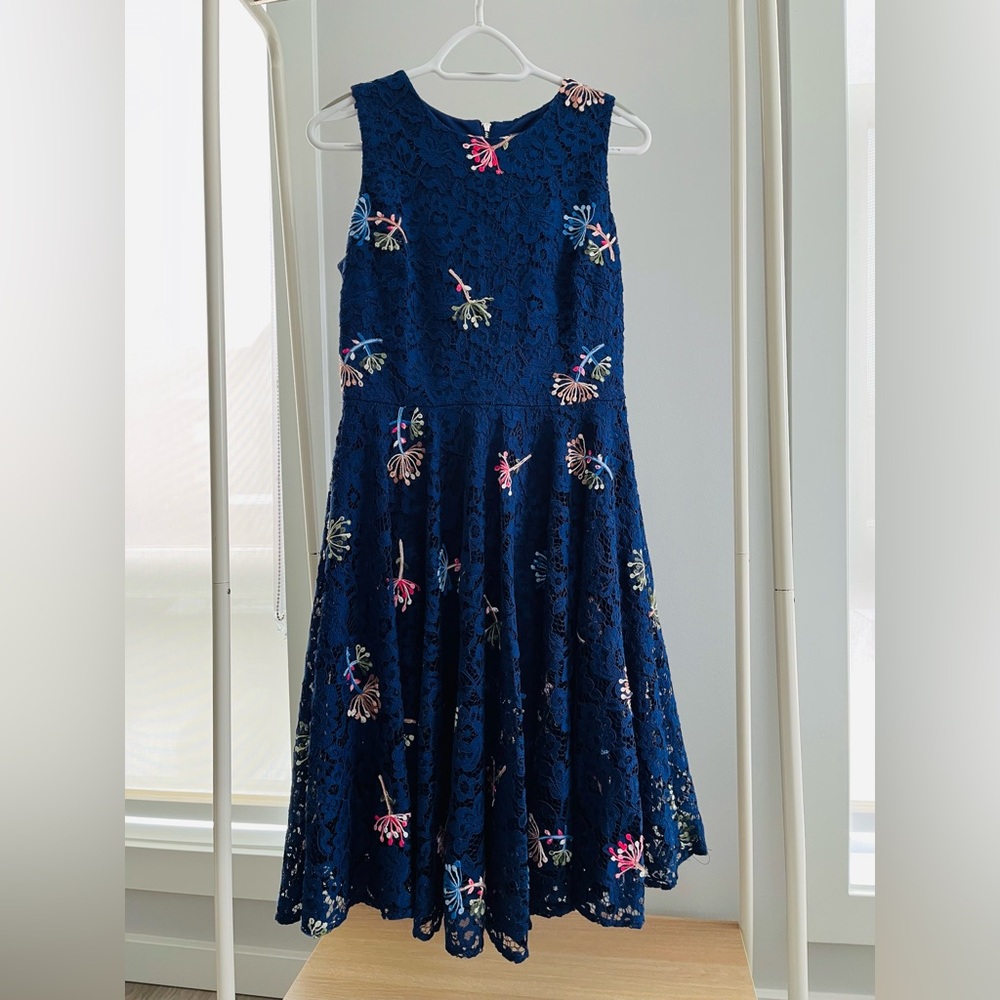 Gabby Skye Navy Lace Embroidered Fit & Flare Dress Size 8